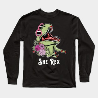 Dinosaur Design for Girls, She-Rex, Dinosaur Party Birthday Long Sleeve T-Shirt